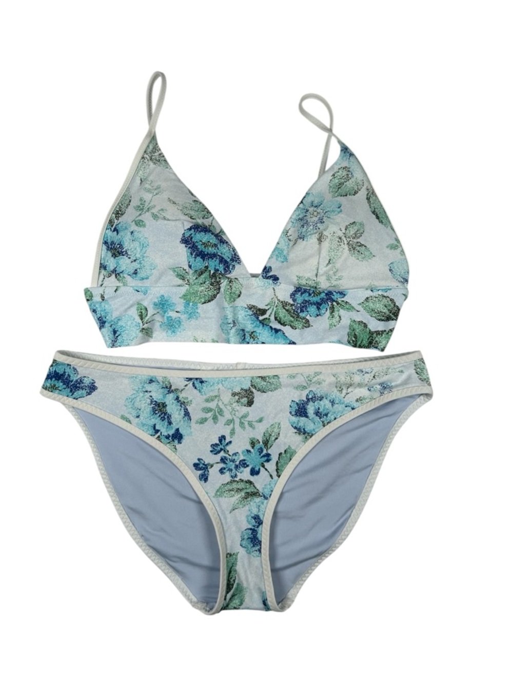 Aerie Blue Floral Triangle Bikini Set - Medium